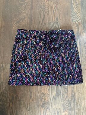 Wild Fable Sequin Mini Skirt - Black with Iridescent Purple & Blue